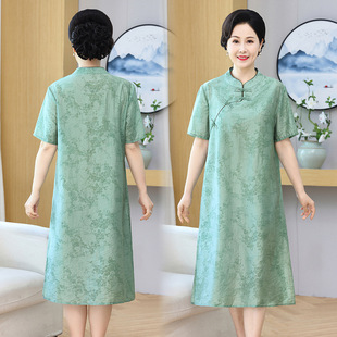 中年女士高端大气上档次上衣胖妈妈加肥加大码短袖连衣裙夏装裙子