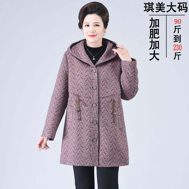 大码中老年女装连帽风衣外套春秋