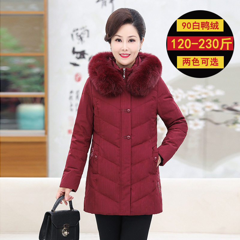 200斤妈妈装加肥加大码冬装羽绒服中老年人女装胖mm高贵洋气外套