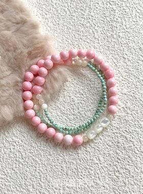 「见山樱」新中式粉色女王贝串珠手链新款小众复古百搭绿松石手串