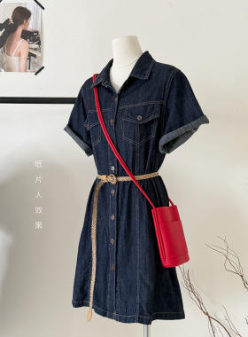 韩系牛仔衬衫连衣裙女夏季薄款2025新款休闲宽松百搭收腰显瘦短裙
