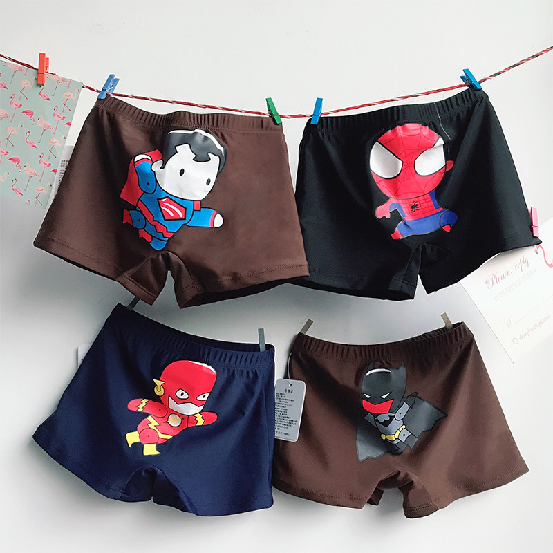 新款儿童泳裤男童宝宝泳衣平角男孩可爱中大童卡通超人速干游泳裤