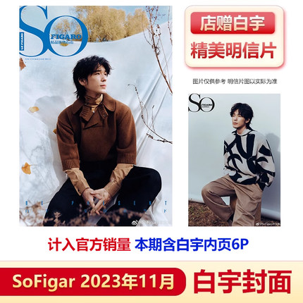 SoFigaro 精品购物指南 11月 白宇封面+店赠明信片 计入销量  SoFigaro精品购物指南杂志2023年十一月23日刊 白宇封面+内页大片