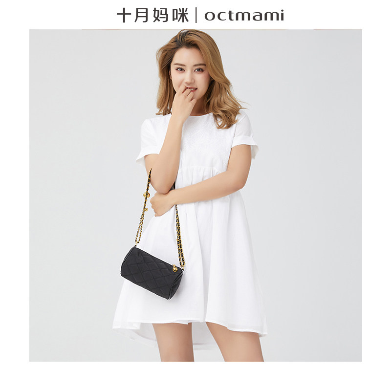 【新品】十月妈咪孕妇夏装孕妇连衣裙夏季新款丝棉绣花短袖上衣夏