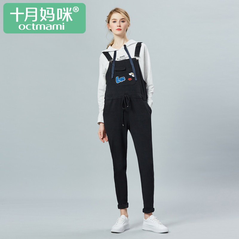 十月妈咪孕妇背带裤春秋外穿2019新款潮妈孕妇托腹长裤孕妇装春装