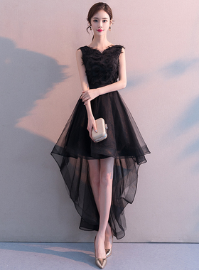 黑色小晚礼服裙女2025新款宴会气质高贵前短后长名媛小个子连衣裙