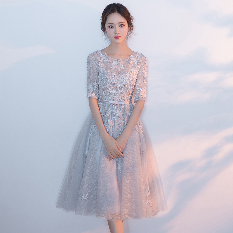 晚礼服女2019新款中长款显瘦学生派对名媛洋装小礼服连衣裙伴娘服(用5元券)