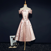 晚礼服2025新款 气质高贵粉色一字肩学生宴会伴娘小礼服裙女中长款