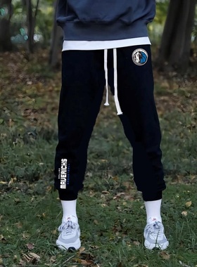 篮球裤长裤男独行侠宽松束脚训练裤黑色春秋舒适学生扎袜运动卫裤