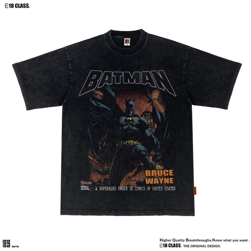 Batman蝙蝠侠美式卡通复古vintage印花纯棉洗水宽松重磅长短袖T恤