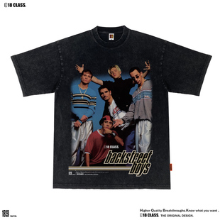 印花男女小领口重磅复古纯棉T恤长袖 Backstreet Boys后街男孩美式