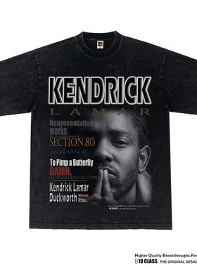 Kendrick Lamar肯德里克.拉马尔美式印花洗水重磅宽松短袖长袖T恤