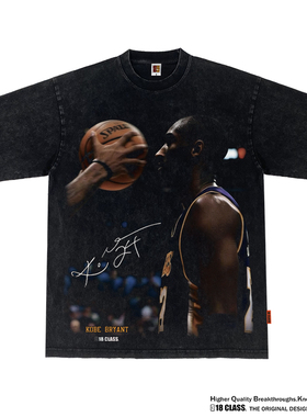 KOBE巴恩斯挑衅科比篮球甩脸印花复古重磅水洗做旧宽松短袖T恤