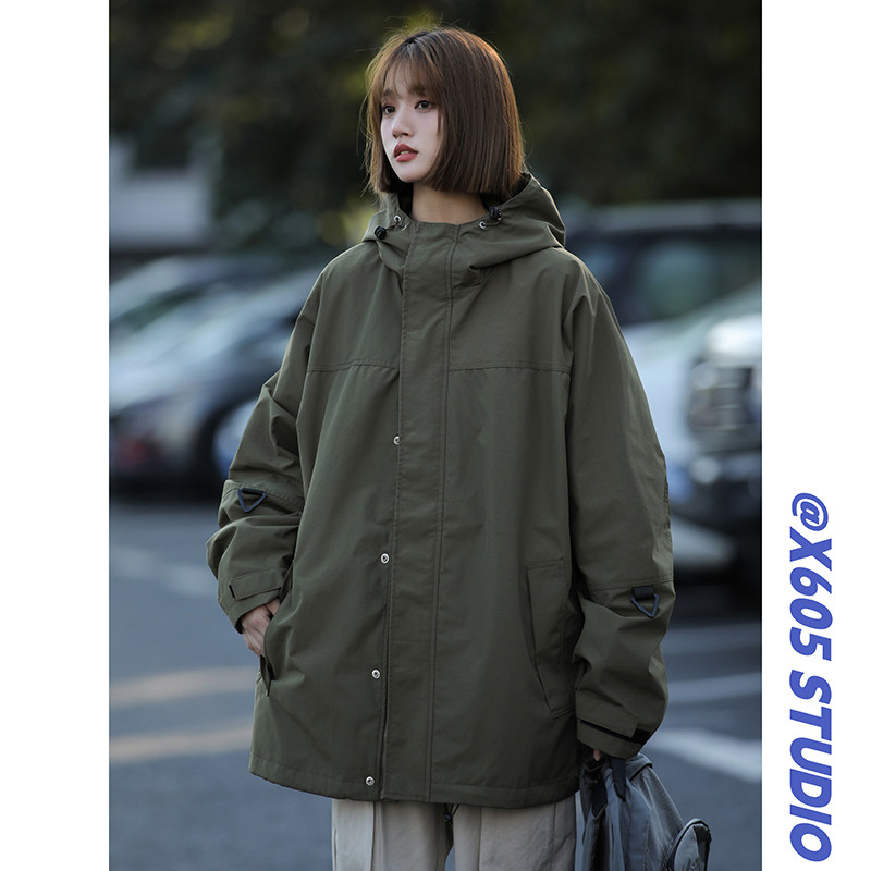 连帽冲锋衣男女秋季加厚潮牌冬季棉服工装夹克cfy01 P128加棉P138图片
