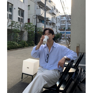 衬衫男韩版休闲小众条纹衬衣春秋季时尚百搭长袖外套XZ710-811P50图片