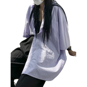 高级感短袖衬衫女春夏慵懒风设计感小众情侣衬衣薄710-3422P45图片