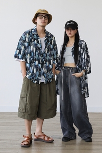 短袖衬衫男宽松慵懒风设计感小众夏季七分半袖衬衣3412P45特价图片