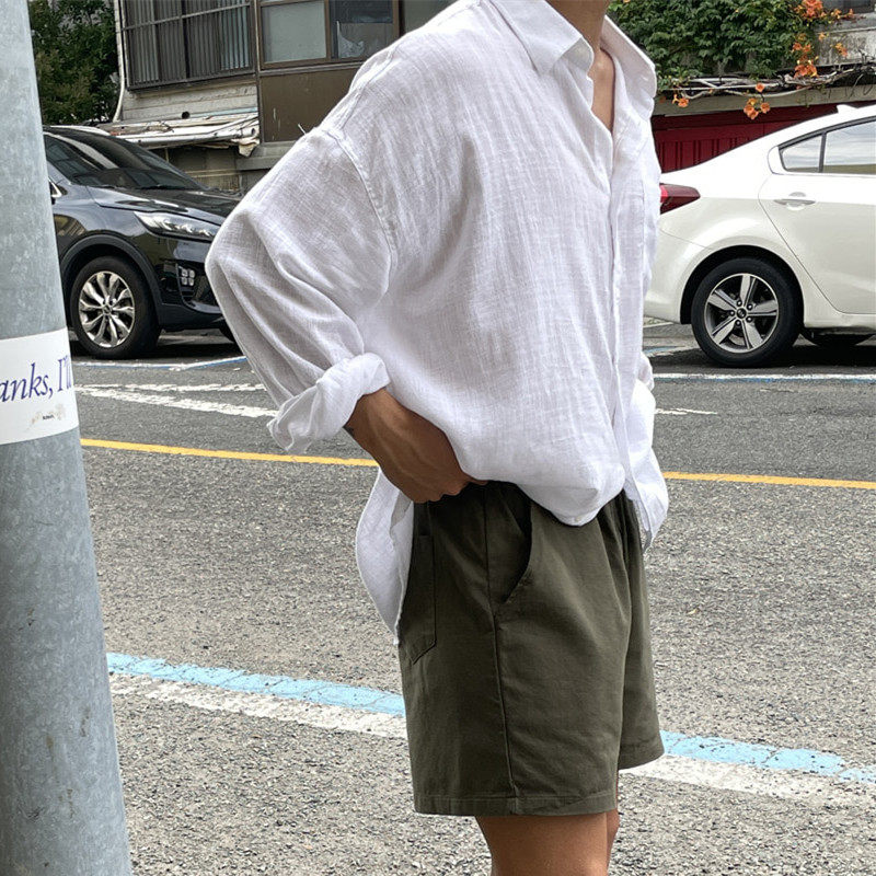 棉麻长袖衬衫男夏季薄款韩版宽松百搭衬衣休闲透气外套3407P45特,男装衬衫,星座710
