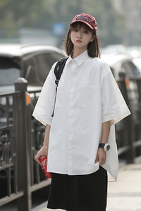 清新糖果色简约短袖衬衫女夏季新款时尚显白宽松百搭甜美衬衣图片