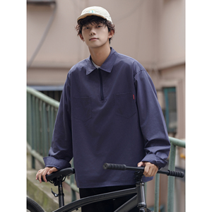西海岸拉链设计衬衫长袖男复古日系cityboy衬衣藏纯色外套7009p45图片