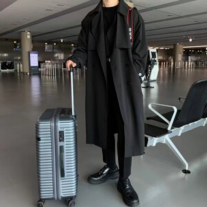 韩版宽松外套秋冬中长款潮流帅气大衣双排扣风衣男F0125