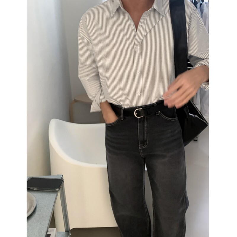 条纹衬衫男长袖秋季高级感痞帅韩版潮流休闲衬衣外套XZ710-805P50,男装衬衫,星座710