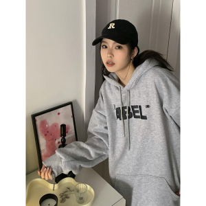 2023连帽卫衣女秋冬潮流三色宽松慵懒休闲外套连帽上衣wy01P58图片