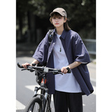 白色短袖衬衫女夏季学生宽松上衣chic港风复古衬衣高级感7004-P45，男装T恤，星座710