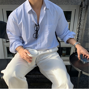 衬衫男韩版休闲小众条纹衬衣春秋季时尚百搭长袖外套XZ710-811P50图片
