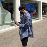 春季男士格子衬衫外套复古衬衣日系休闲上衣邓为同款3408P45特价，男装衬衫，星座710