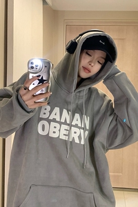 美式复古连帽卫衣女秋冬慵懒风oversize加绒加厚上衣WY06P68图片