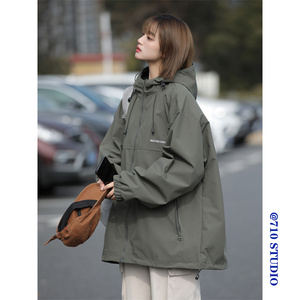 新款户外运动冲锋衣开衫连帽宽松上衣美式夹克外套女CFY02P50特价,男装夹克,星座710