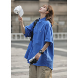 糖果色工装衬衫女夏日系cityboy慵懒风衬衣短袖上衣外套7002-P45，男装T恤，星座710