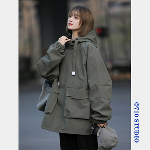工装连帽外套女日系机能口袋夹克BF情侣宽松户外冲锋衣女CFY03P88图片