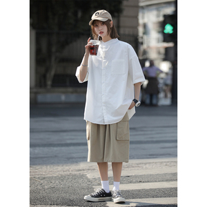 夏季短袖衬衫女学院风休闲中性半袖上衣薄款立领衬衣女CS05-p45图片