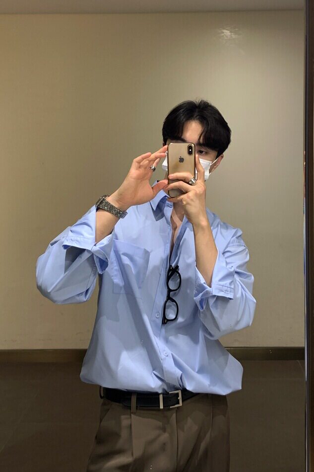 男士长袖衬衫宽松韩版高级感寸衫轻熟风休闲纯色衬衣服3418P45,男装衬衫,星座710