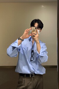 男士长袖衬衫宽松韩版高级感寸衫轻熟风休闲纯色衬衣服3418P45图片