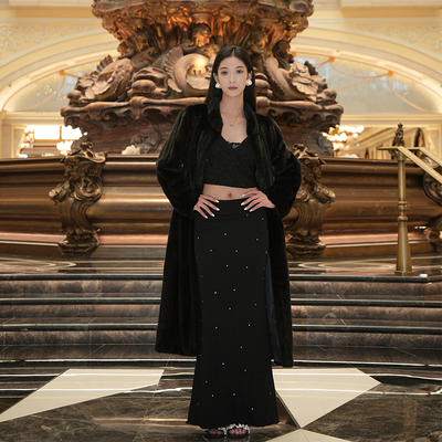 茉萱通勤水貂毛长款貂皮大衣