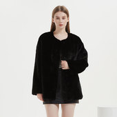 茉萱进口紫标级皇冠天鹅绒貂皮大衣女整貂水貂皮草外套中长款 圆领