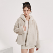 茉萱皮草进口紫标天鹅绒整貂连帽貂皮大衣女短款 珍珠本色水貂外套