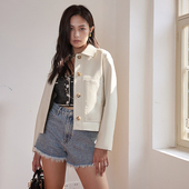 茉萱头层进口绵羊皮真皮外套短款 2025粉色皮衣女翻领时尚 皮夹克