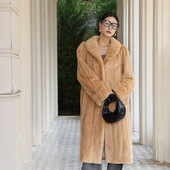 茉萱 貂皮大衣 水貂整貂皮草女复古时尚 半糖摩卡 进口紫标全抽长款