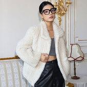 进口水貂编织皮草外套翻领密编天鹅绒貂皮大衣冬季 茉萱 海盐织士