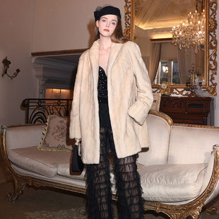 时尚 进口紫标天鹅绒全抽中长款 水貂外套貂皮大衣 冬日圆舞曲 茉萱