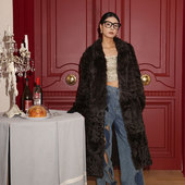 小湖羊皮毛一体外套长款 茉萱 月光与诗 翻领大衣秋冬气质老钱风