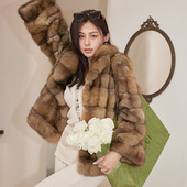 领时尚 茉萱俄罗斯进口满天星紫貂皮大衣整貂中长款 西装 皮草外套女