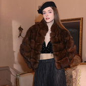 罗马画报 俄罗斯进口立领短款 年轻时尚 茉萱 紫貂皮草外套2025新款