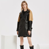 真皮女外套时尚 茉萱中长款 气质皮衣进口绵羊皮2025年春秋新品 撞色