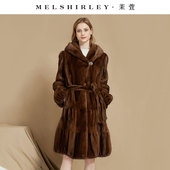 茉萱2025冬季 新款 进口紫标皇冠天鹅绒水貂皮草貂皮大衣外套连帽女