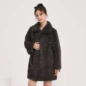 时尚 茉萱进口貂皮大衣女整貂翻领中长款 显瘦新款 横排水貂皮草外套